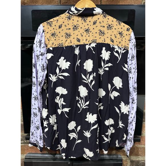 Anthropologie Maeve Alida Contrast Buttondown Top Mixed Floral Large NWOT - Picture 2 of 9